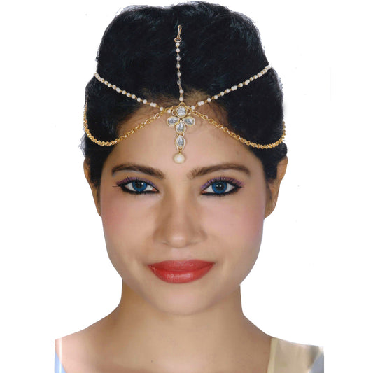Designer Gold-Plated Maang Tikka and Pearl Matha Patti for Women and Girls