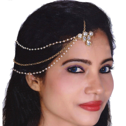 Designer Gold-Plated Maang Tikka and Pearl Matha Patti for Women and Girls