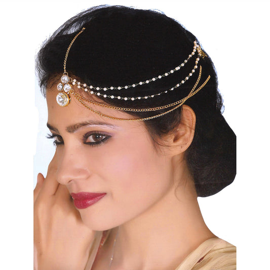 Designer Gold-Plated Kundan Maang Tikka and Pearl Matha Patti for Women and Girls