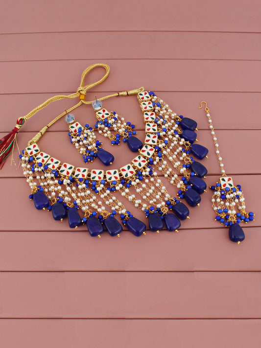 18K Gold-Plated Kundan Choker Necklace Set for Women & Girls (1073-J5SK-1665-B)