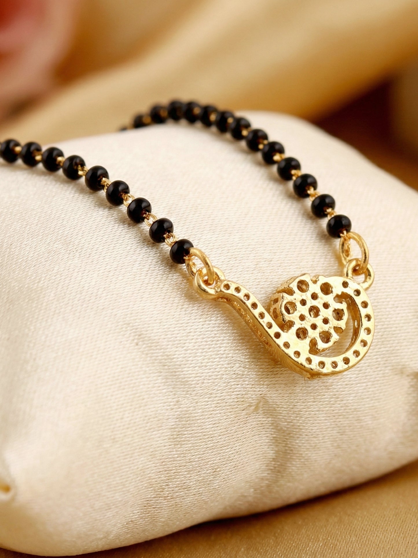 Lucky Jewellery AD Floral Gold Mangalsutra for Women (246-S8MS-2187)