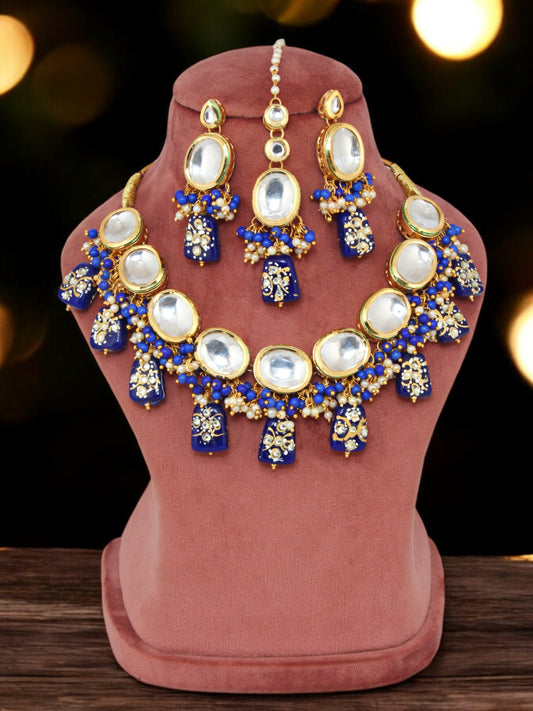 18K Gold-Plated Kundan Choker Necklace Set for Women & Girls (1110-J5SK-1633-B)