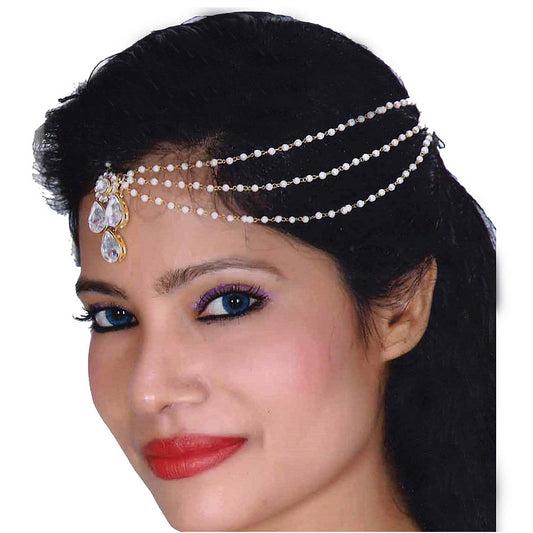 Designer Gold-Plated Kundan Maang Tikka and Pearl Matha Patti for Women and Girls