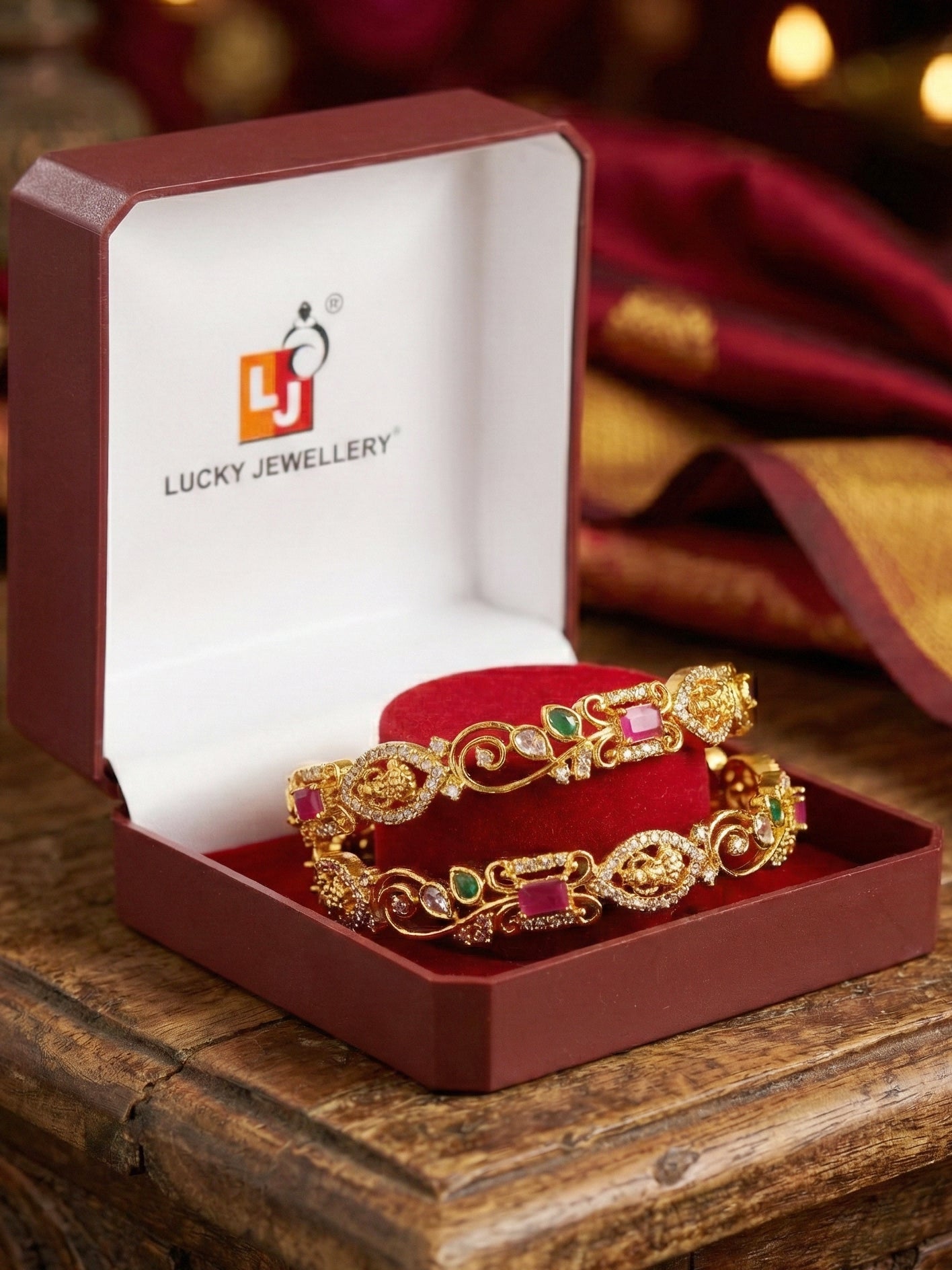 Gold-Plated Laxmi AD Pink Green Bangle (1262-C1BG-2221-2)