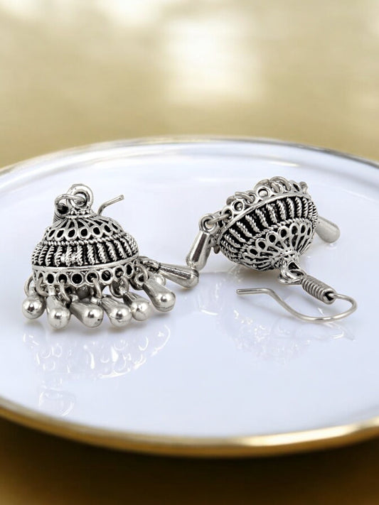 Oxidised Silver Jhumki Earrings For Girls & Women