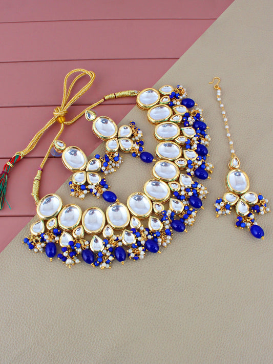 18K Gold-Plated Kundan Choker Necklace Set for Women & Girls (1425-J5SK-1631-B)