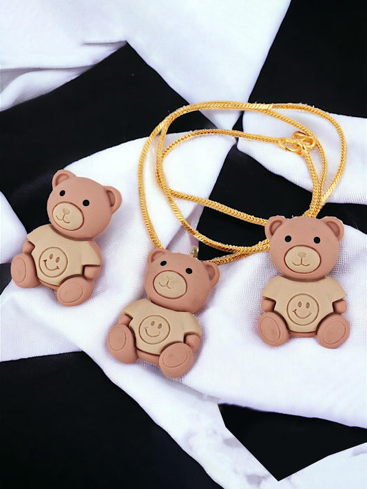 Trendy Teddy Bear Pendant Chain With Earrings