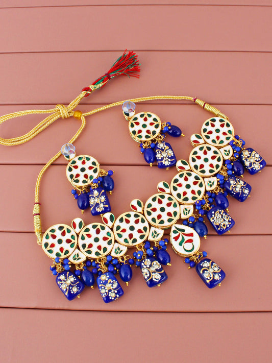 18K Gold-Plated Kundan Choker Necklace Set for Women & Girls (1565-J5SK-1630-B)