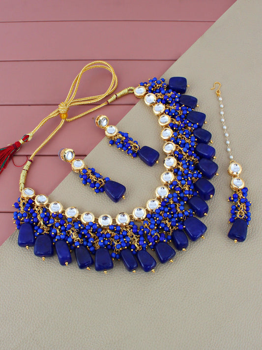 18K Gold-Plated Kundan Choker Necklace Set for Women & Girls (1580-J5SK-1678-B)