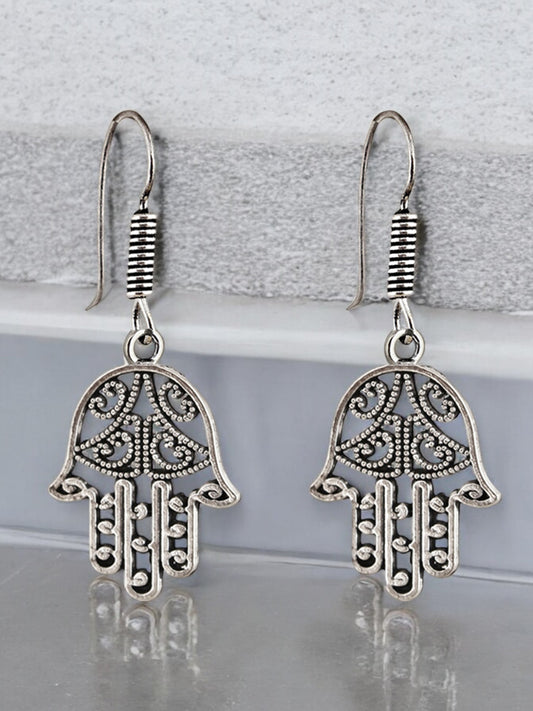 Oxidised Silver Hamsa Hand Evil Eye Design Earring