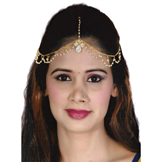 Designer Gold-Plated Maang Tikka and Pearl Matha Patti for Women and Girls