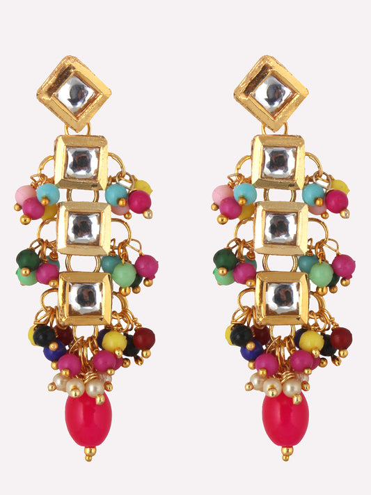 Traditional Back Meenkari Gold Plated uncut kundan Multi Earrings