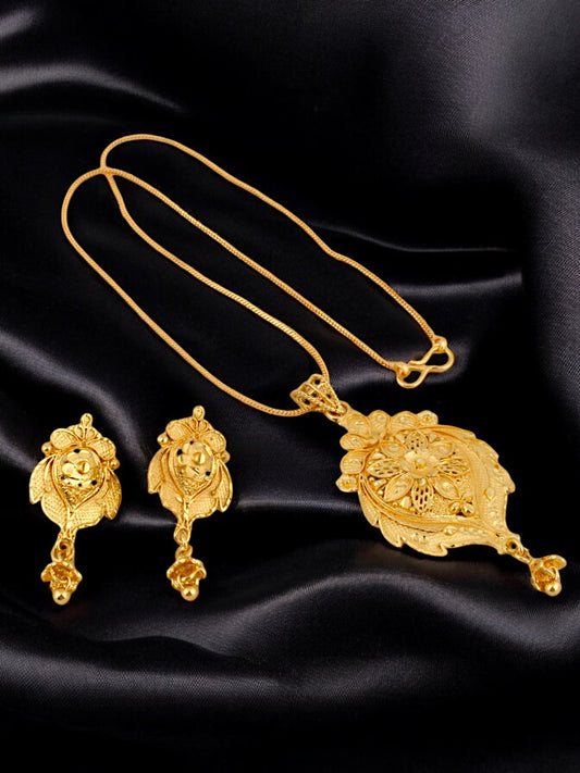 18K Gold-Plated Locket Chain with Earrings Pendant Set (207-M7L1G-2059)