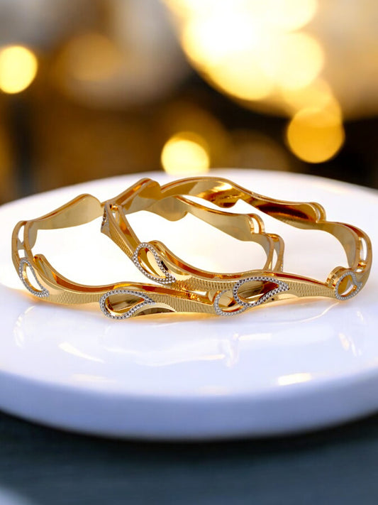 18k One Gram Gold Plated Traditional Designer Pack of 2 Bangle Set For Women