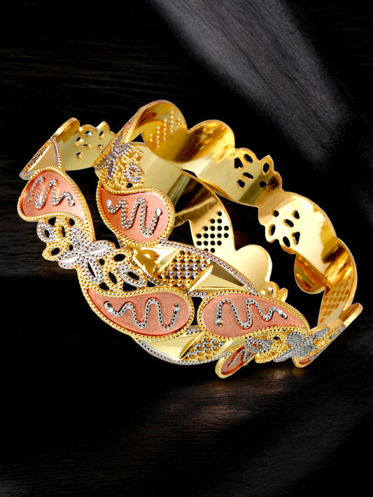 18k One Gram Gold Plated Traditional Designer Pack of 2 Bangle Set For Women