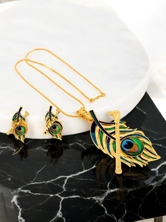 18K Gold-Plated Locket Chain with Earrings Meenakari Pendant Set (209-M7L1G-2065-Q)