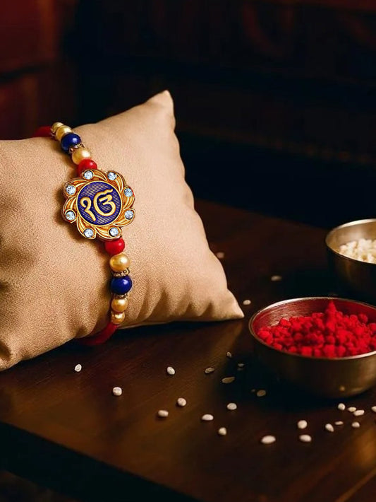 Lucky Jewellery Designer Meena Religious Rakhi - Rakshabandhan Ik Onkar Sikh Sardar Rakhee Bracelet for Brother/Bhaiya/Bhai/Bhabhi - Pack of 4 (230-S5R1-SIKH-4)