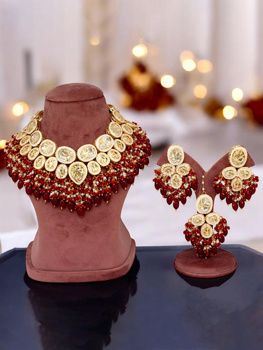 18K Gold-Plated Kundan and Beaded Choker Necklace Set (2415-J5SK-1815-M)