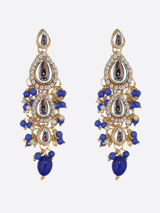 Traditional Gold Plated Kundan Stone Blue Earrings for Girls & Women
