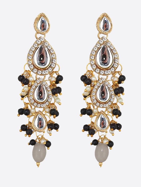Traditional Gold Plated Kundan Stone Grey Earrings for Girls & Women
