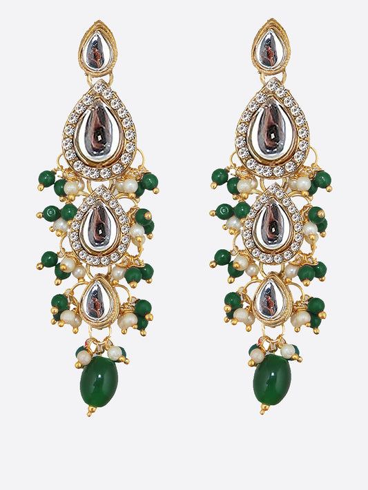 Traditional Gold Plated Kundan Stone Green Earrings for Girls & Women