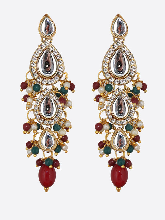 Traditional Gold Plated Kundan Stone Maroon Green Earrings for Girls & Women