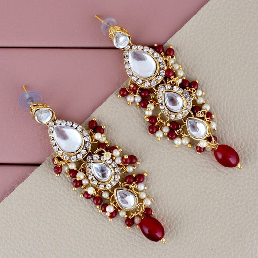 Traditional Gold Plated Kundan Stone Maroon Earrings for Girls & Women