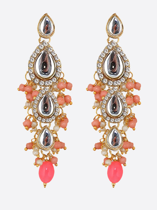 Traditional Gold Plated Kundan Stone Peach Earrings for Girls & Women