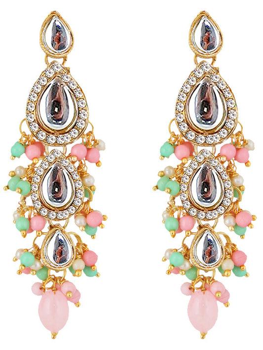 Traditional Gold Plated Kundan Stone Pink Mint Earrings for Girls & Women