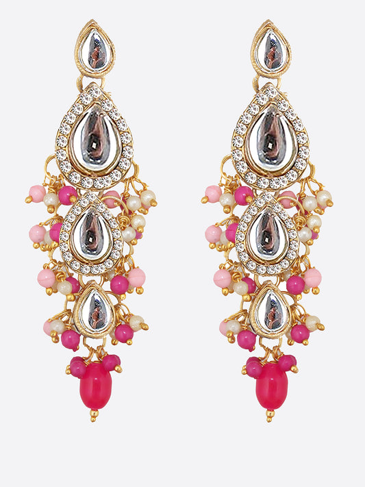 Traditional Gold Plated Kundan Stone Magenta Pink Earrings for Girls & Women