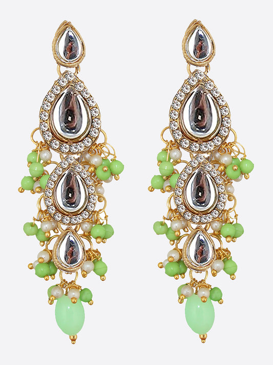 Traditional Gold Plated Kundan Stone Parrot Green Earrings for Girls & Women