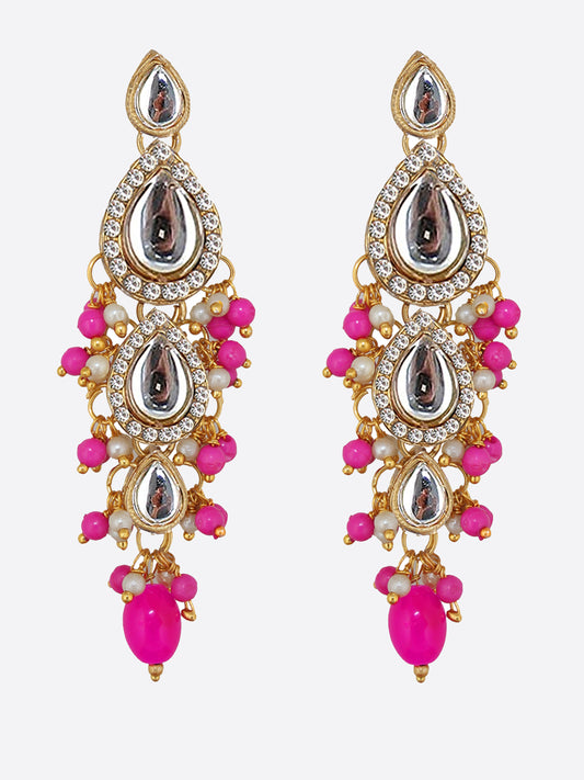 Traditional Gold Plated Kundan Stone Magenta Earrings for Girls & Women