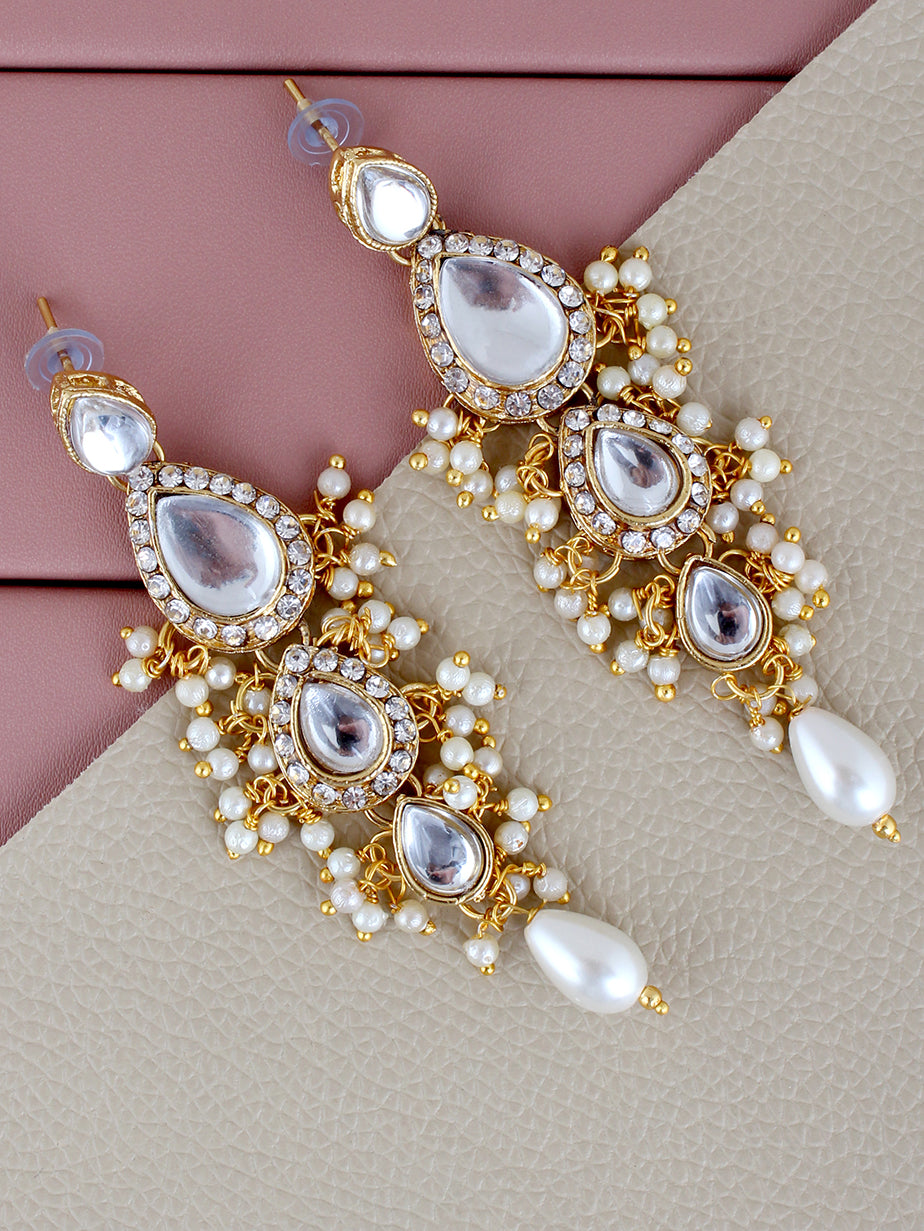 Traditional Gold Plated Kundan Stone White Earrings for Girls