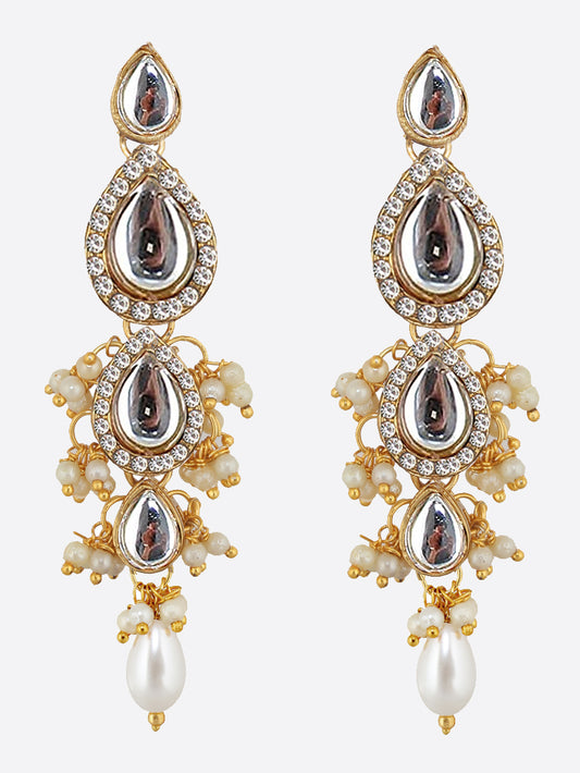 Traditional Gold Plated Kundan Stone White Earrings for Girls & Women