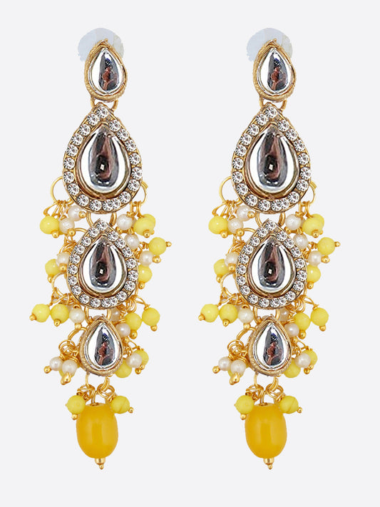 Traditional Gold Plated Kundan Stone Yellow Earrings for Girls & Women