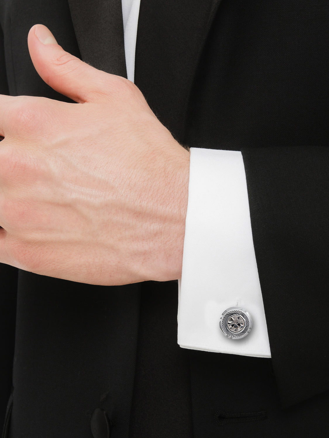 Lucky Jewellery Unique Men Jewelry Stone Silver Plated Sleeve Button Formal Cuff Button Wedding Shirt Button, Suit, Blazer Cufflinks with Matching Tie Pin Gift Set For Men (268-M4C5-STDLM42WTRD-W-S)