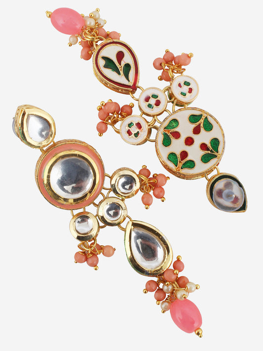 Traditional Gold Plated Kundan Stone Peach Earrings for Girls & Women