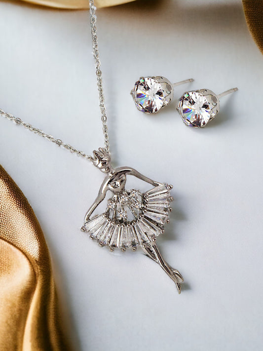 Trendy Silver Plated Dancing Doll Pendant Chain With Studs