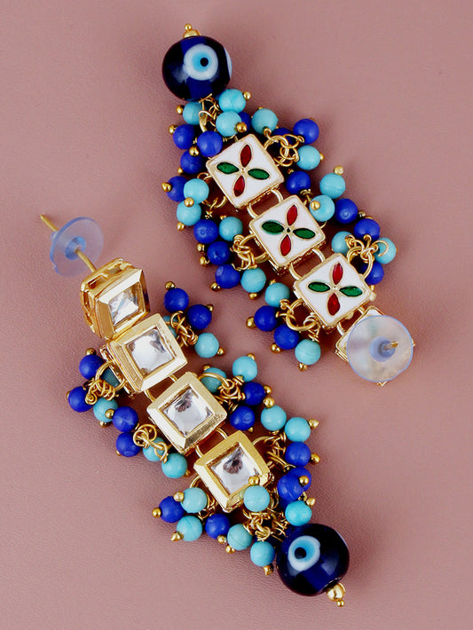 Traditional Back Meenkari Gold Plated kundan Blue Earrings for Girls & women