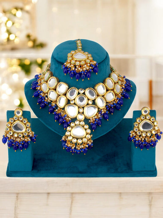 18K Gold-Plated Kundan Choker Necklace Set for Women & Girls (2916-M6SK-1674-B)