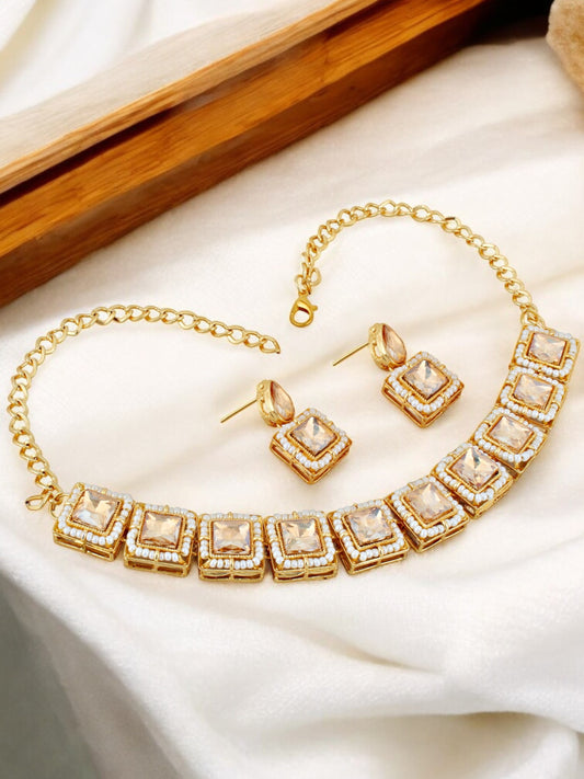 Trendy Gold-Plated Choker Necklace with Earrings for Women & Girls (297-SSM-595-LCT)