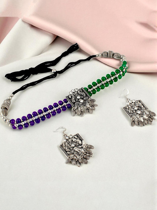 Navratri, Dandiya Garba Festival Jewellery Beads Choker Necklace with Earring