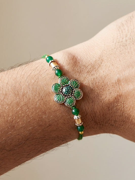 Set of 3 Floral Enamel Rakhi for Brother with Multi & Beads, Roli Chawal & Card (144-CHR1-1967-3-2026)