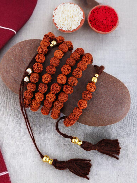 Lucky Jewellery Designer Religious Rakhi - Rakshabandhan Multi Layered 108 Beads Immitation Rudraksh Rakhee Lumba Bracelet for Brother Bhaiya Bhai Bhabhi - Pack of 1 (528-RRR1-1989-1)