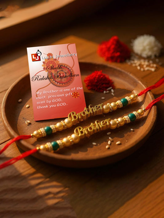 Lucky Jewellery Designer Brother Rakhi - Rakshabandhan Pearl Rakhee Bracelet for Brother/Bhaiya/Bhai/Bhabhi Pack of 5 (120-CHR1-1964-5)