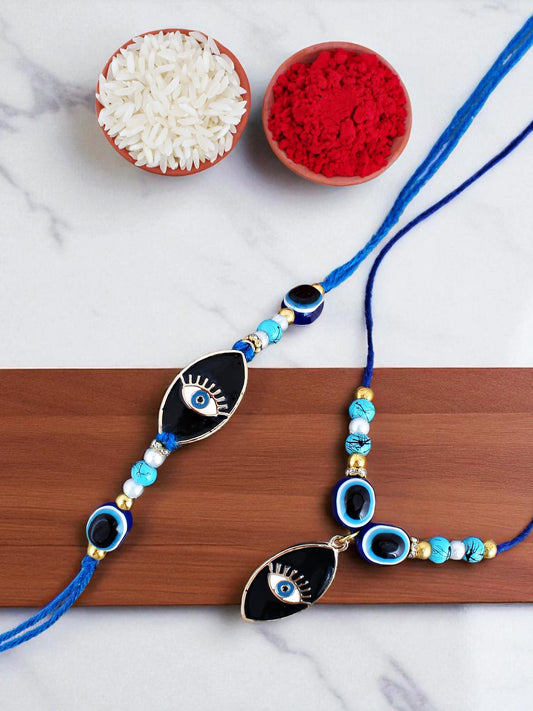 Lucky Jewellery Designer Blue Color Evil Eye Rakhi - Rakshabandhan Rakhee with Lumba Bracelet for Brother/Bhaiya/Bhai/Bhabhi - Pack of 2 (194-CHCR1-1984-S-2)