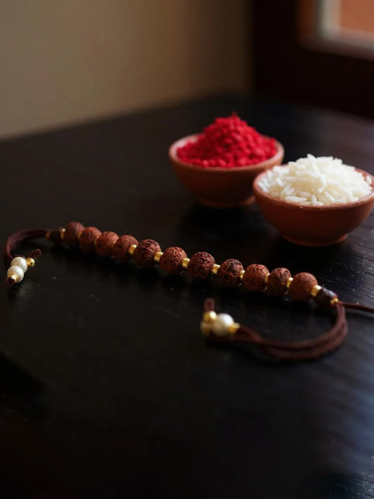Lucky Jewellery Designer Religious Rakhi - Rakshabandhan Immitation Rudraksh Rakhee Bracelet for Brother/Bhaiya/Bhai/Bhabhi Pack of 1 (102-RRR1-1987-1)