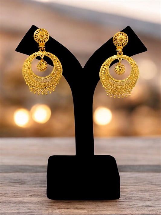 Trendy Gold-Plated Earrings | Fashionable Gold Color Hoop Earring Set | Tasseled Bali Earring for Women & Girls (119-M7EG-2069)