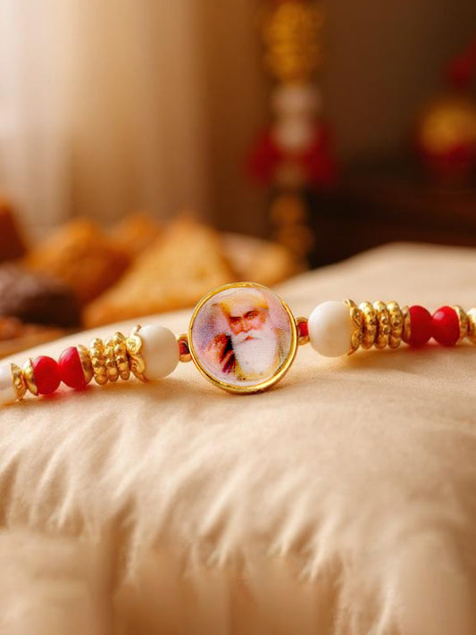 Gold Plated Religious Rakhi for Bhaiya/Bhabhi Guru Nanak Ji Rakshabandhan Rakhee Pack of 1