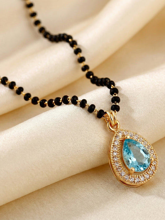 Lucky Jewellery Blue Stone AD Mangalsutra for Women (113-CHMS-1279-F)